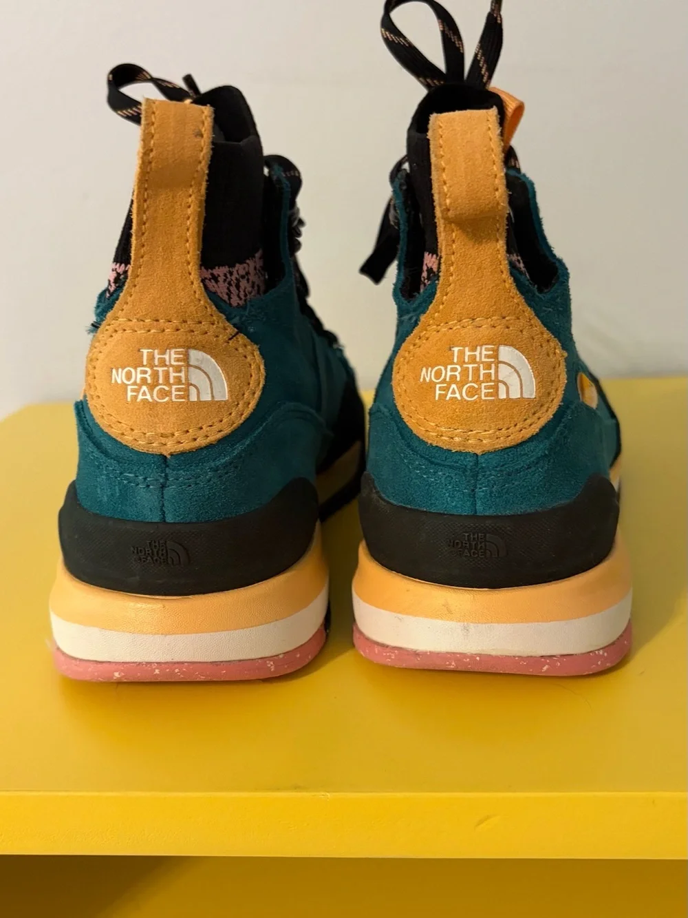 The North Face Teal Suede Winter Boots with Black and Orange Accents